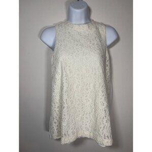 Anthropologie EVERLY Lace Overlay Cream Halter Sleeveless Top Cottage Size Small